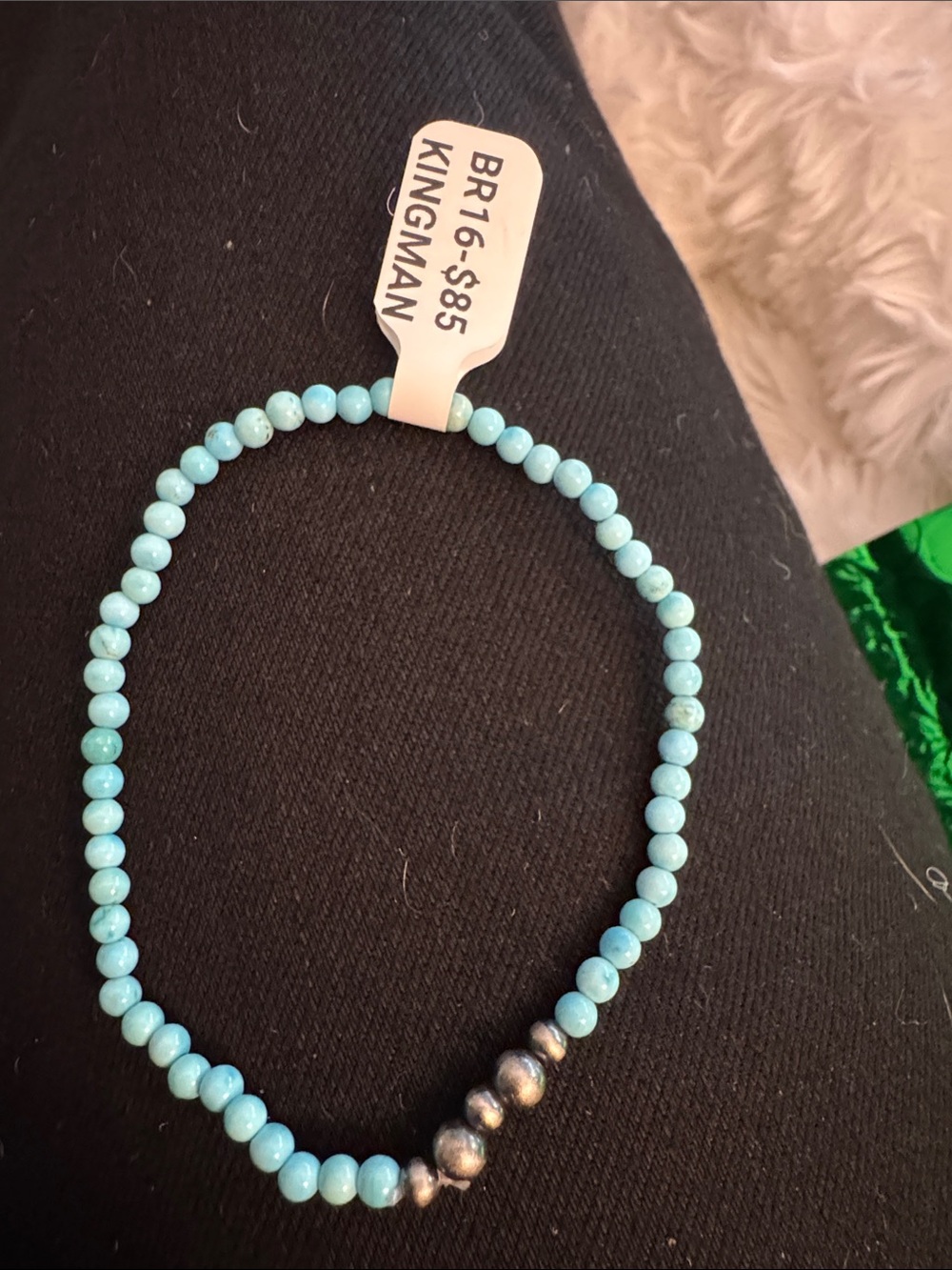 Kingman Turquoise Beaded Stretch Bracelet - Light Blue Sterling silver pearls